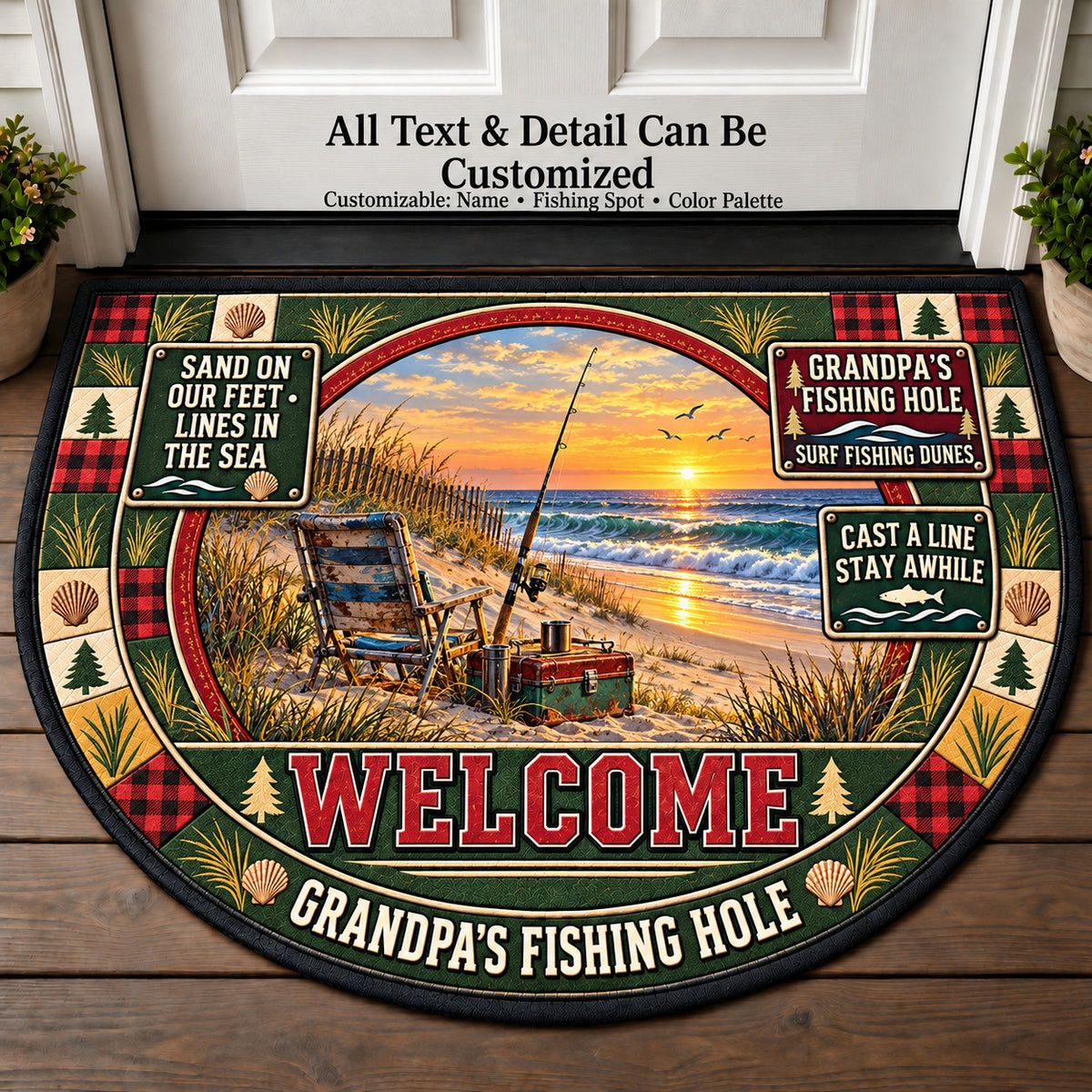 Surf Fishing Dunes - Grandpa's Fishing Hole Personalized Half Round Mat | 5To9Vibe