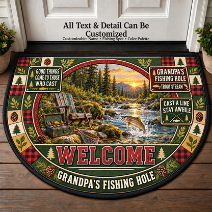 Trout Stream - Grandpa's Fishing Hole Personalized Half Round Mat | 5To9Vibe