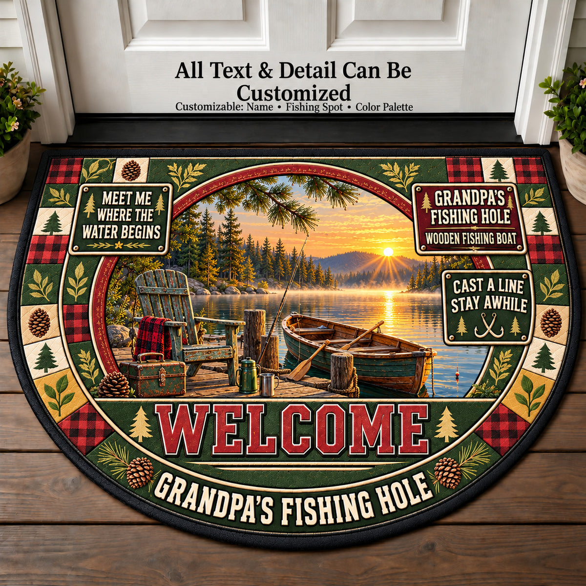 Wooden Fishing Boat - Grandpa's Fishing Hole Personalized Half Round Mat | 5To9Vibe