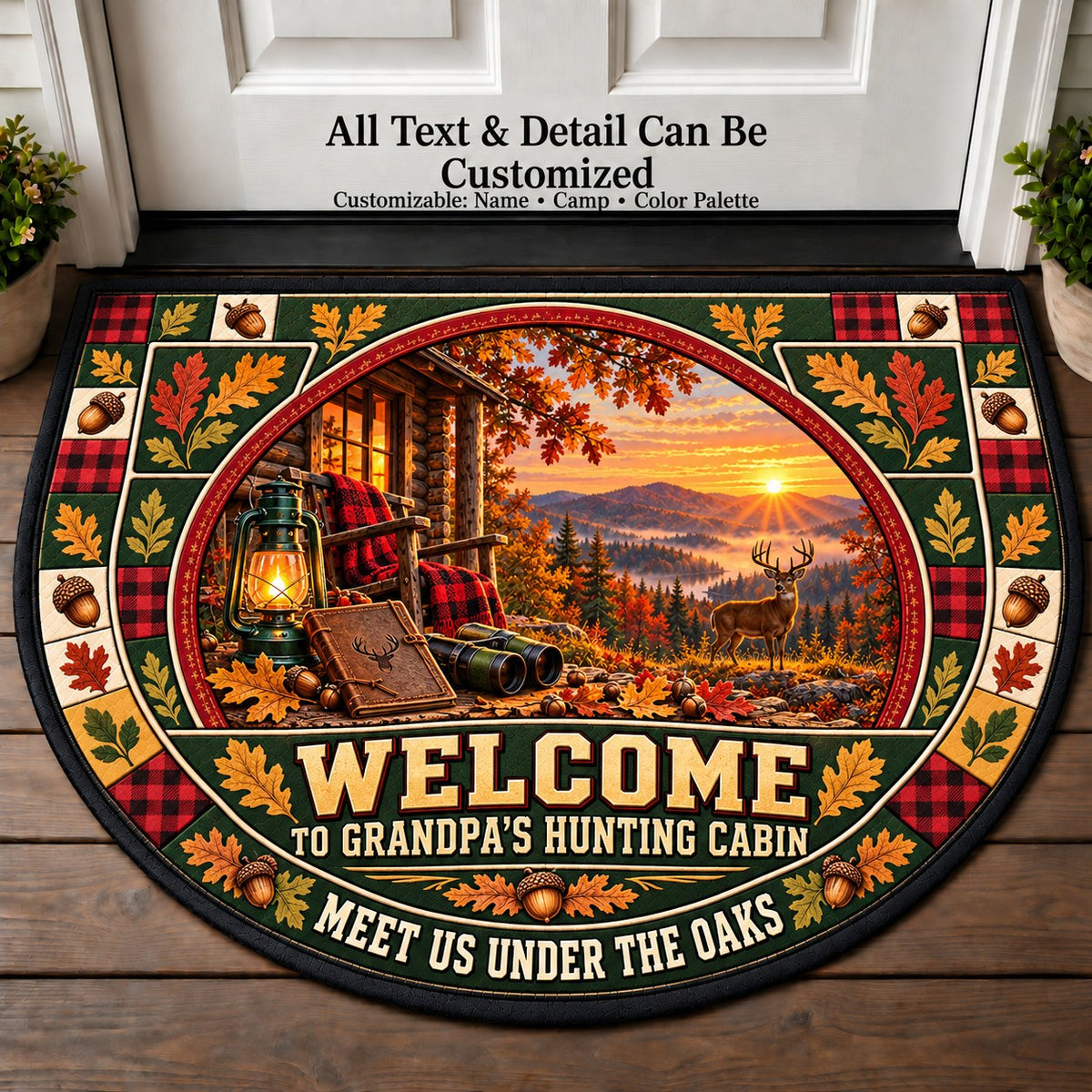 Autumn Oak Woods - Grandpa's Hunting Cabin Personalized Half Round Mat | 5To9Vibe