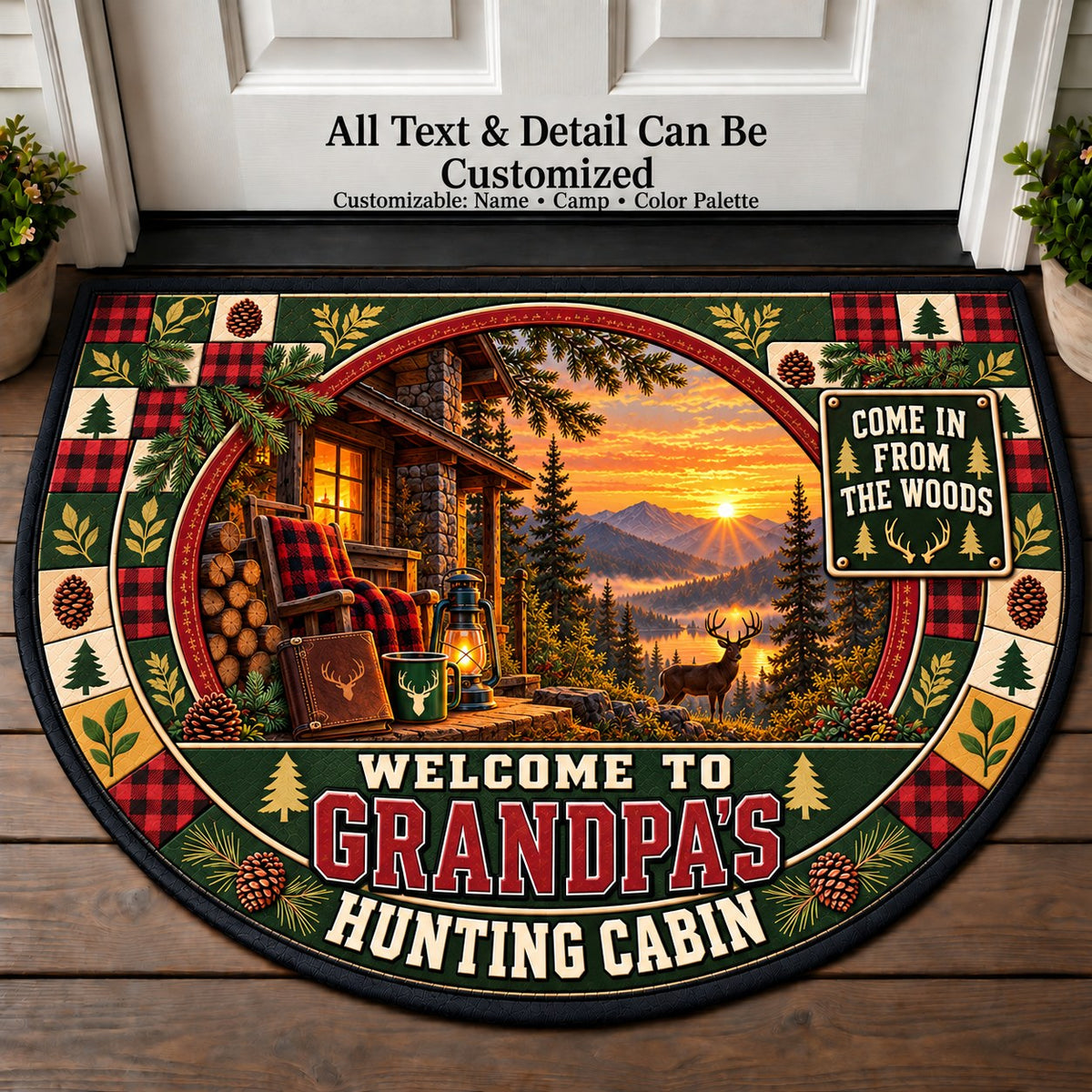 Backcountry Cabin - Grandpa's Hunting Cabin Personalized Half Round Mat | 5To9Vibe