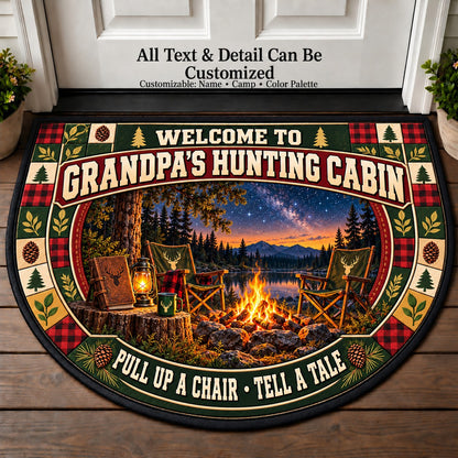 Campfire Field Tales - Grandpa's Hunting Cabin Personalized Half Round Mat | 5To9Vibe
