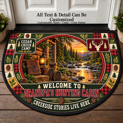 Cedar Creek Camp - Grandpa's Hunting Cabin Personalized Half Round Mat | 5To9Vibe