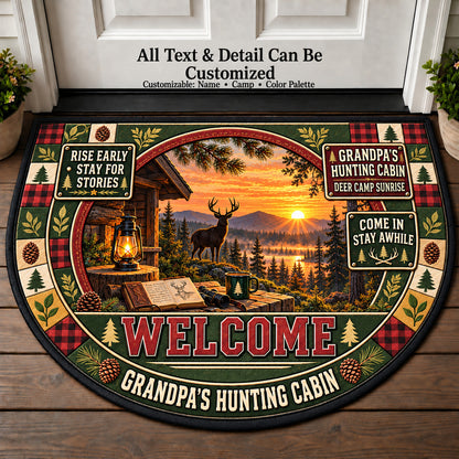 Deer Camp Sunrise - Grandpa's Hunting Cabin Personalized Half Round Mat | 5To9Vibe