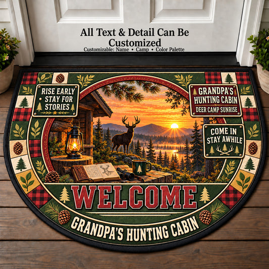 Deer Camp Sunrise - Grandpa's Hunting Cabin Personalized Half Round Mat | 5To9Vibe
