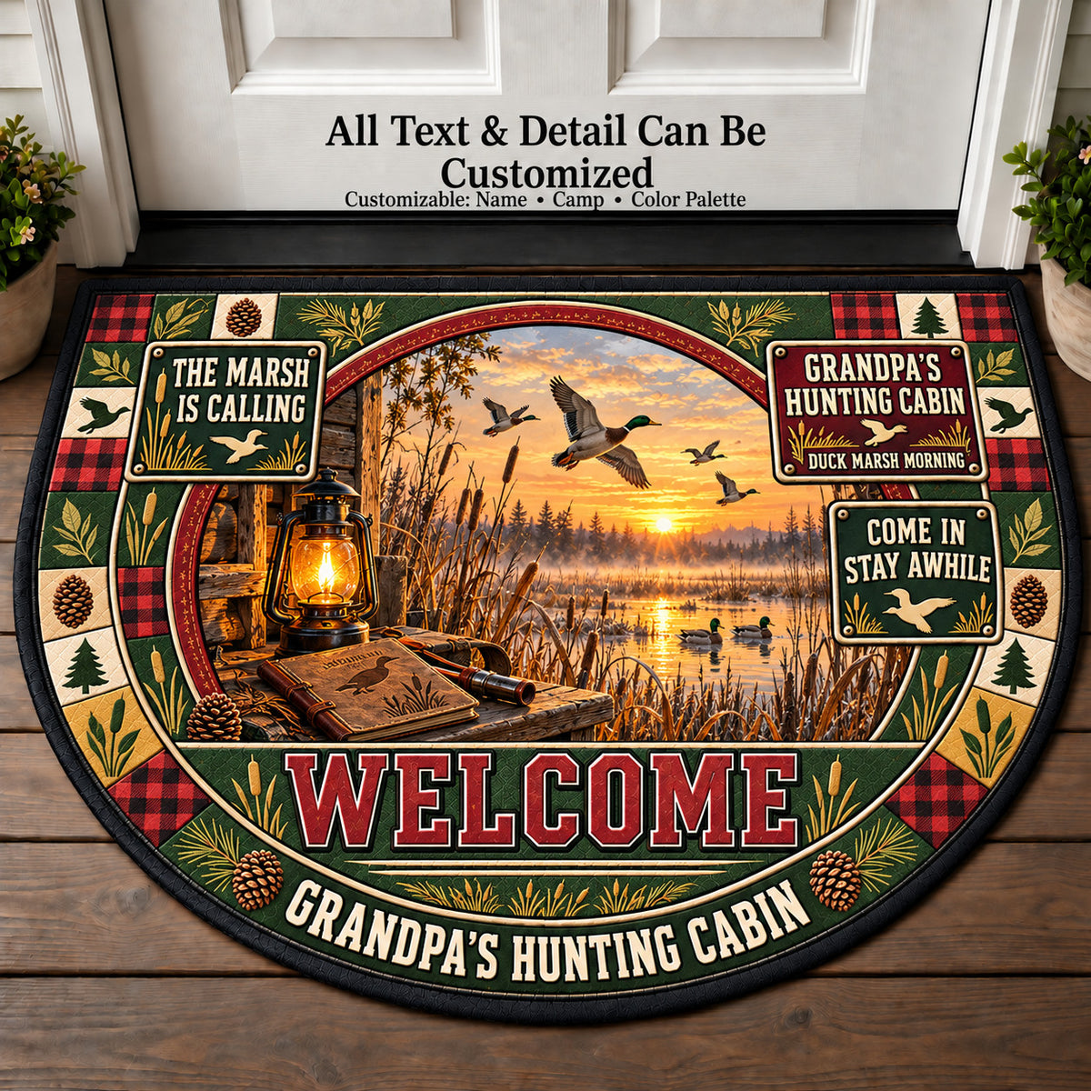 Duck Marsh Morning - Grandpa's Hunting Cabin Personalized Half Round Mat | 5To9Vibe