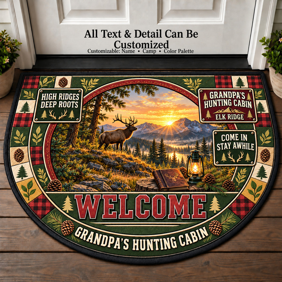Elk Ridge - Grandpa's Hunting Cabin Personalized Half Round Mat | 5To9Vibe