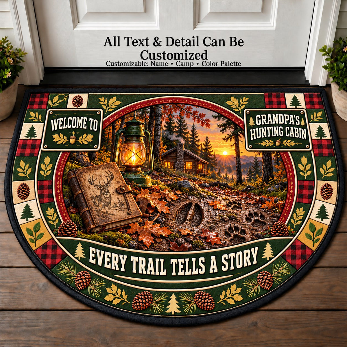 Forest Tracks - Grandpa's Hunting Cabin Personalized Half Round Mat | 5To9Vibe