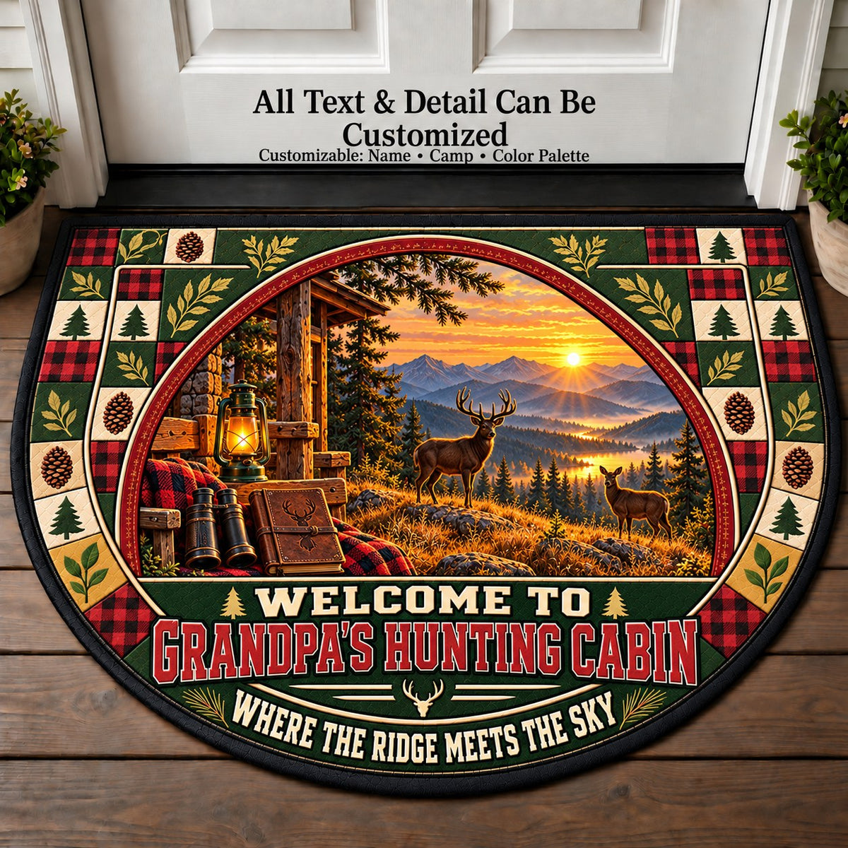 Highland Wildlife - Grandpa's Hunting Cabin Personalized Half Round Mat | 5To9Vibe