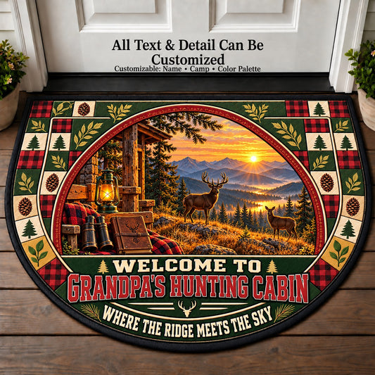 Highland Wildlife - Grandpa's Hunting Cabin Personalized Half Round Mat | 5To9Vibe