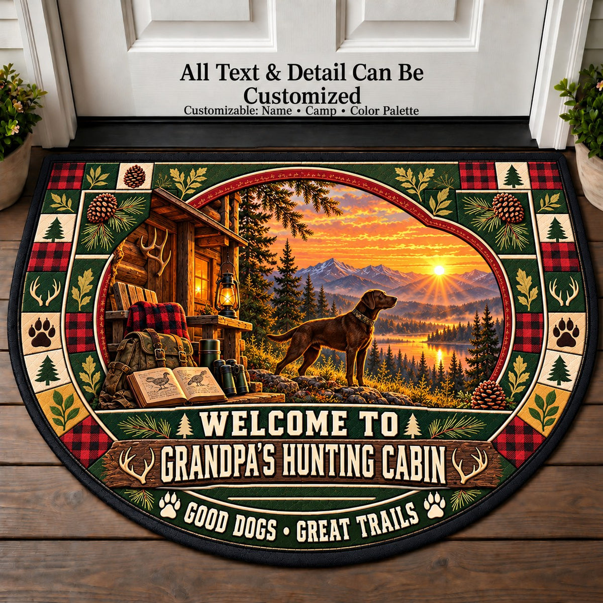 Hunting Dog Home - Grandpa's Hunting Cabin Personalized Half Round Mat | 5To9Vibe