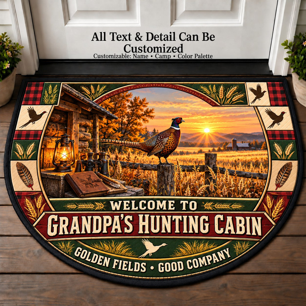 Pheasant Field - Grandpa's Hunting Cabin Personalized Half Round Mat | 5To9Vibe
