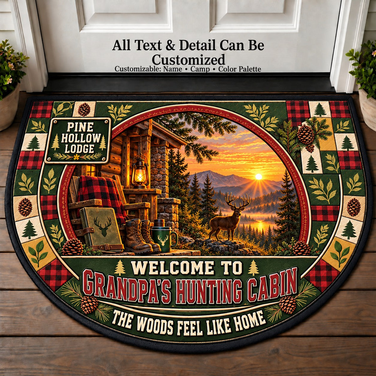 Pine Hollow Lodge - Grandpa's Hunting Cabin Personalized Half Round Mat | 5To9Vibe