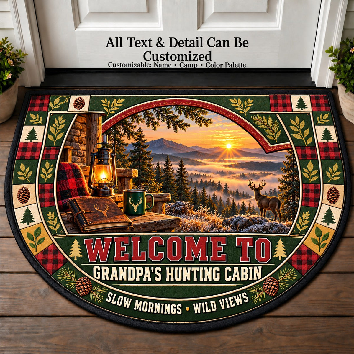 Quiet Morning Stand - Grandpa's Hunting Cabin Personalized Half Round Mat | 5To9Vibe