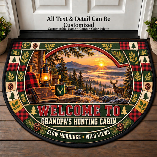 Quiet Morning Stand - Grandpa's Hunting Cabin Personalized Half Round Mat | 5To9Vibe