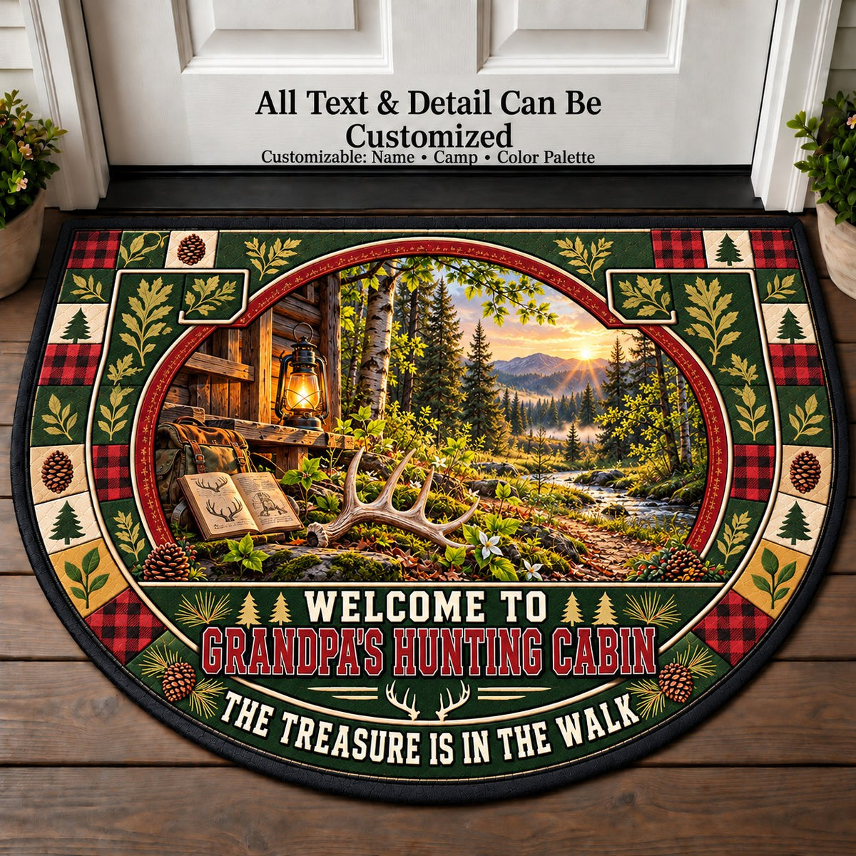 Shed Antler Search - Grandpa's Hunting Cabin Personalized Half Round Mat | 5To9Vibe