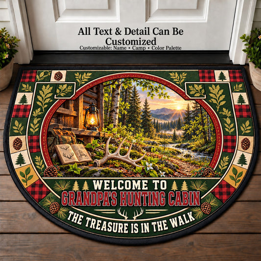 Shed Antler Search - Grandpa's Hunting Cabin Personalized Half Round Mat | 5To9Vibe