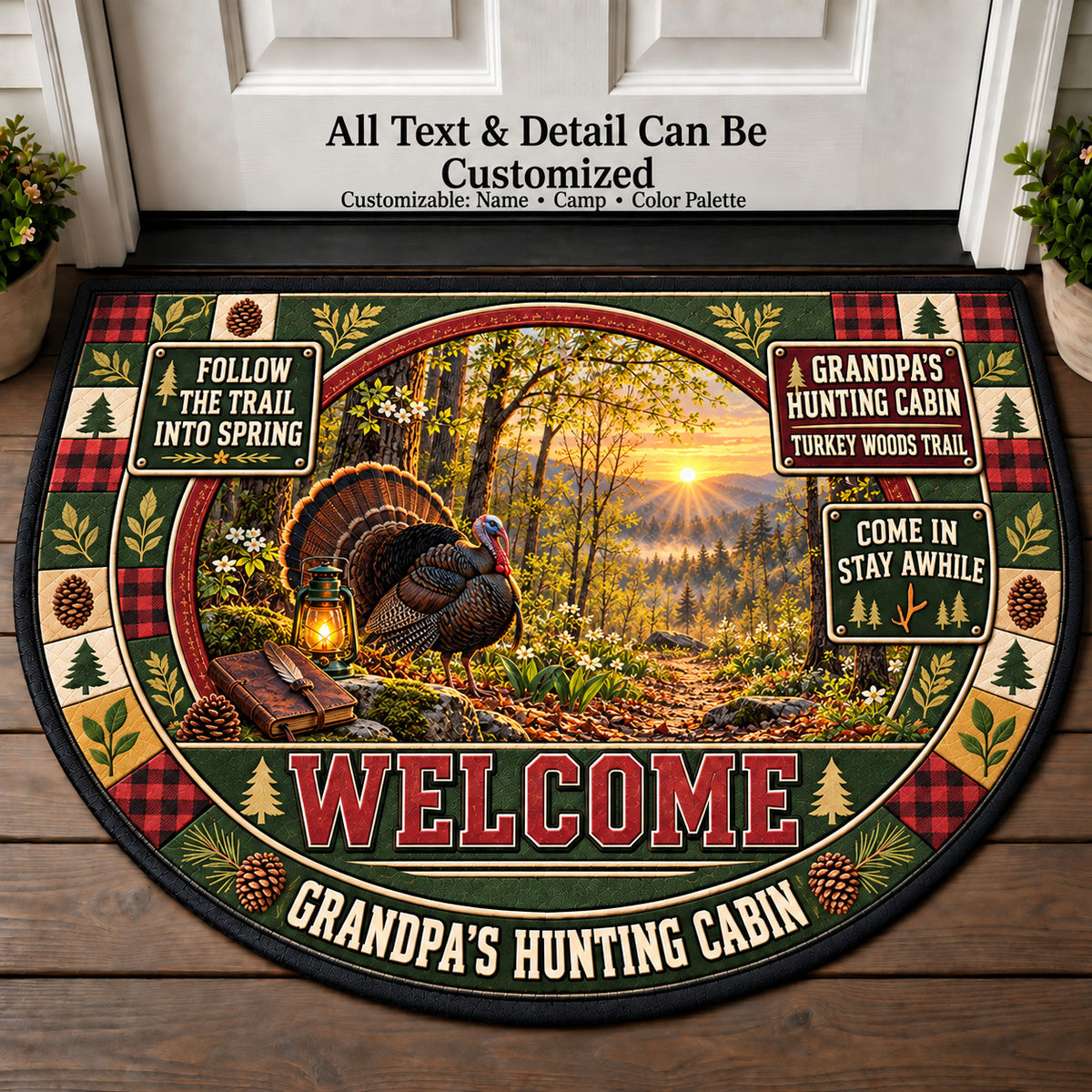 Turkey Woods Trail - Grandpa's Hunting Cabin Personalized Half Round Mat | 5To9Vibe
