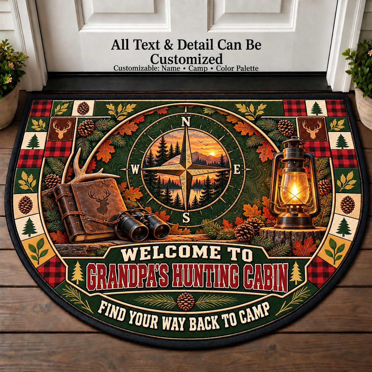 Woodland Compass - Grandpa's Hunting Cabin Personalized Half Round Mat | 5To9Vibe