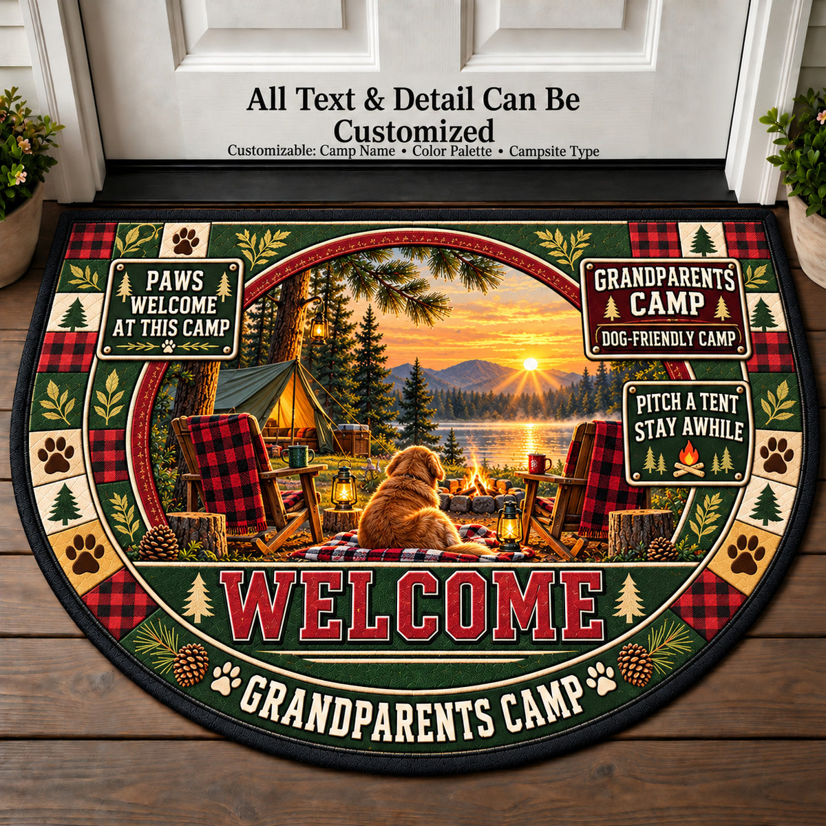 Dog Friendly Camp - Grandparents Camp Personalized Half Round Mat | 5To9Vibe