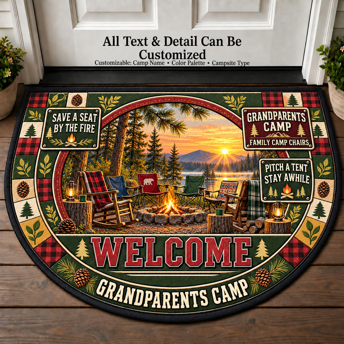 Family Camp Chairs - Grandparents Camp Personalized Half Round Mat | 5To9Vibe