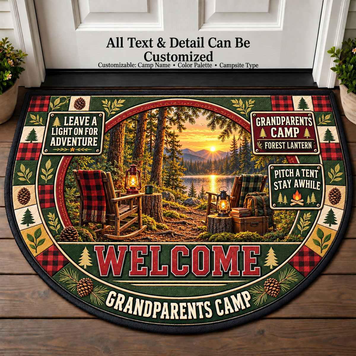 Forest Lantern - Grandparents Camp Personalized Half Round Mat | 5To9Vibe