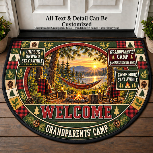 Hammock Between Pines - Grandparents Camp Personalized Half Round Mat | 5To9Vibe