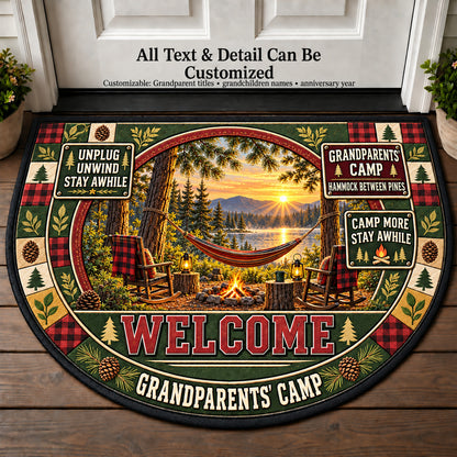 Hammock Between Pines - Grandparents Camp Personalized Half Round Mat | 5To9Vibe
