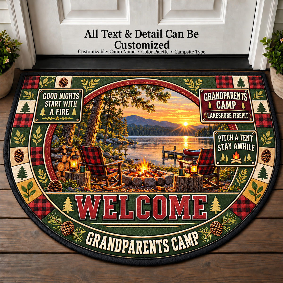 Lakeshore Firepit - Grandparents Camp Personalized Half Round Mat | 5To9Vibe