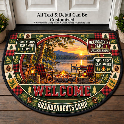 Lakeshore Firepit - Grandparents Camp Personalized Half Round Mat | 5To9Vibe