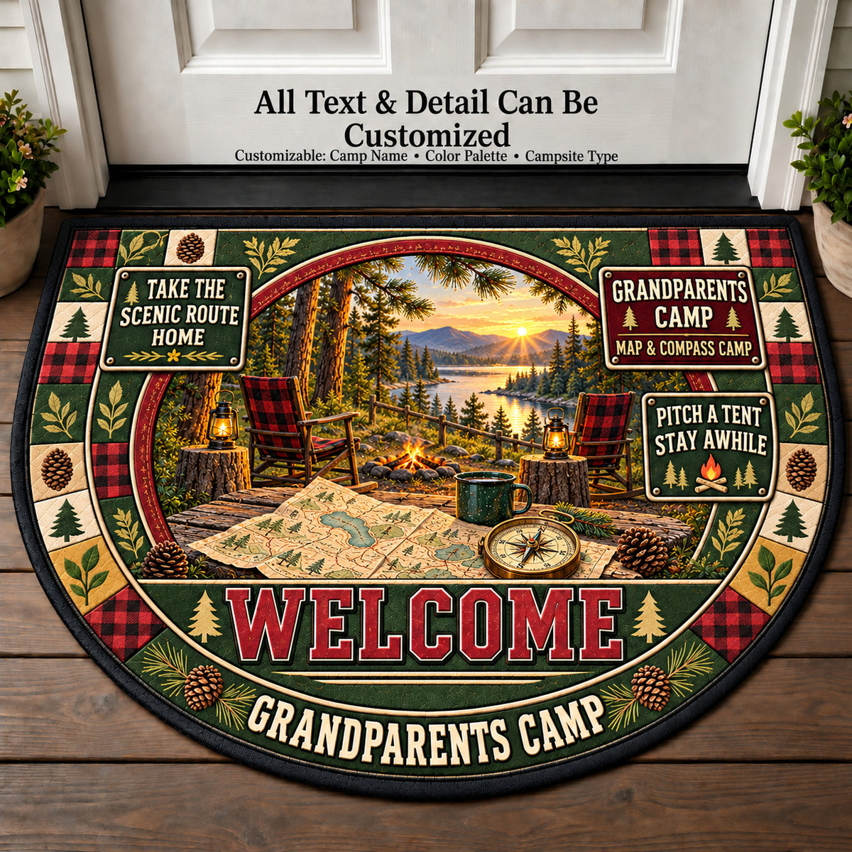 Map Compass Camp - Grandparents Camp Personalized Half Round Mat | 5To9Vibe