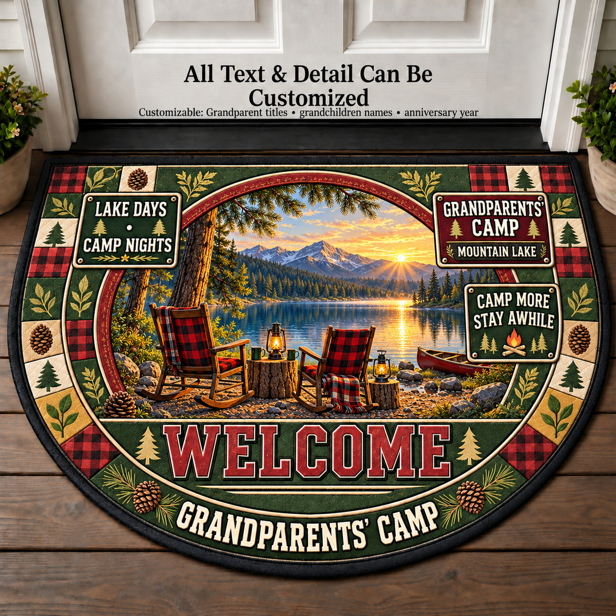 Mountain Lake - Grandparents Camp Personalized Half Round Mat | 5To9Vibe