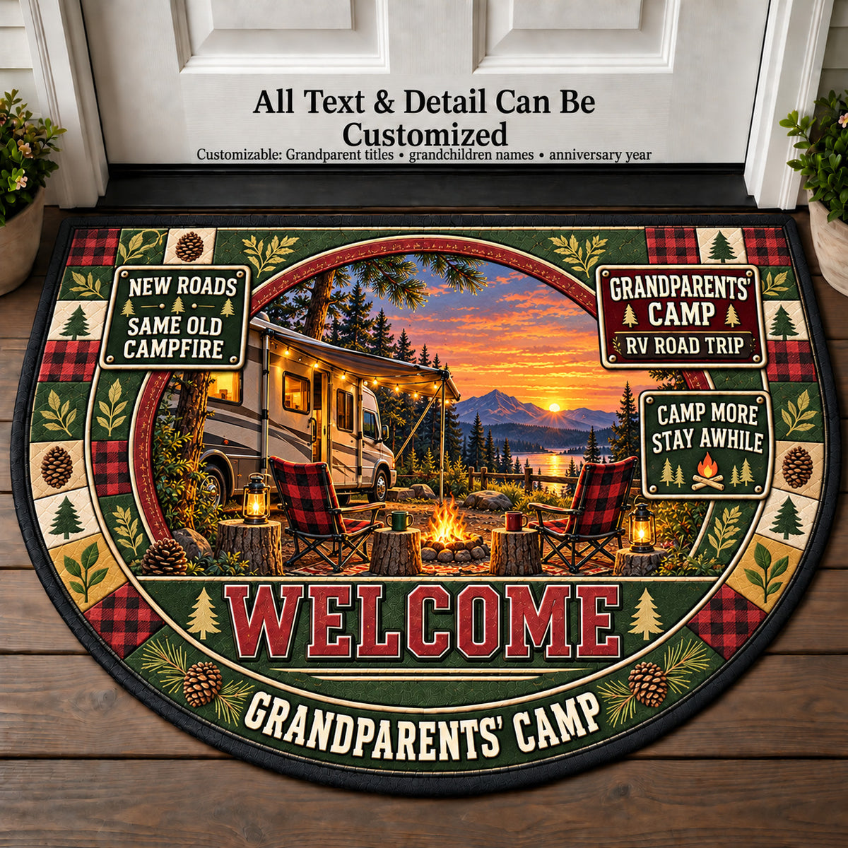 RV Road Trip - Grandparents Camp Personalized Half Round Mat | 5To9Vibe