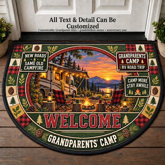 RV Road Trip - Grandparents Camp Personalized Half Round Mat | 5To9Vibe