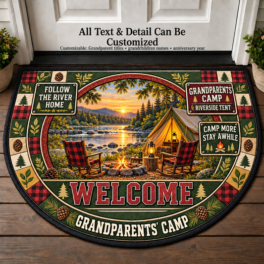Riverside Tent - Grandparents Camp Personalized Half Round Mat | 5To9Vibe