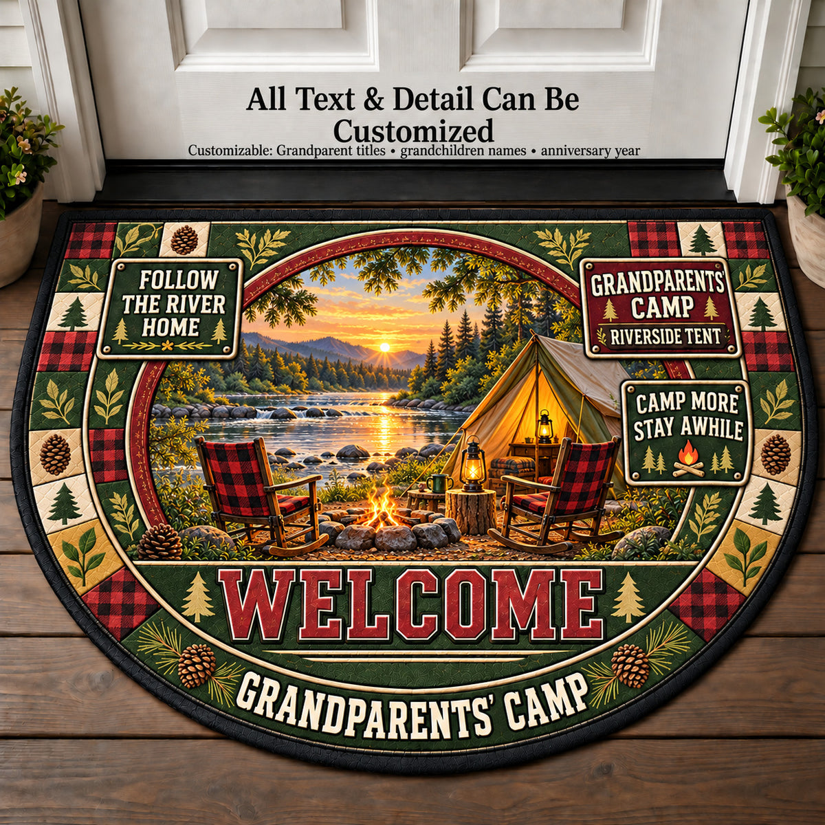 Riverside Tent - Grandparents Camp Personalized Half Round Mat | 5To9Vibe