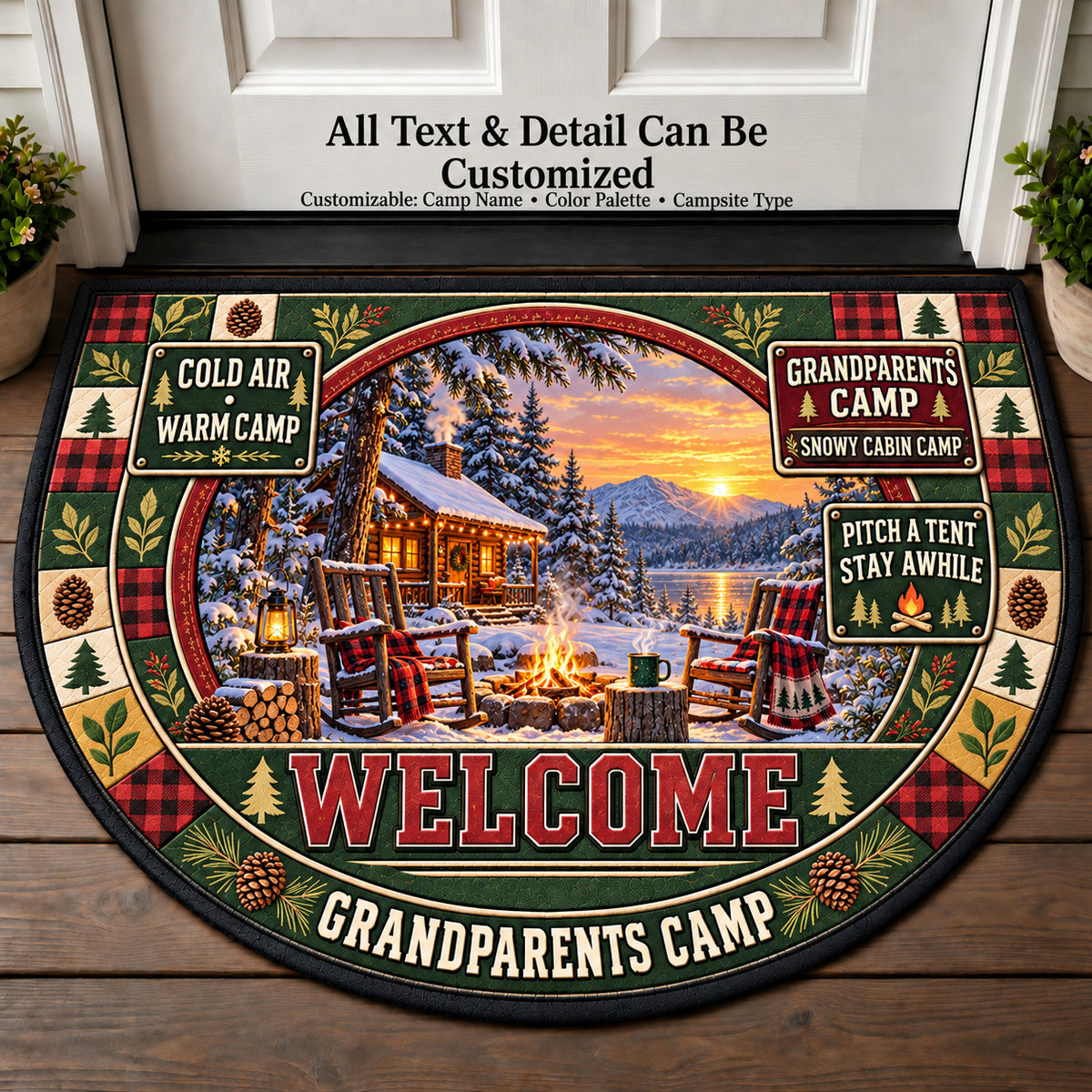 Snowy Cabin Camp - Grandparents Camp Personalized Half Round Mat | 5To9Vibe