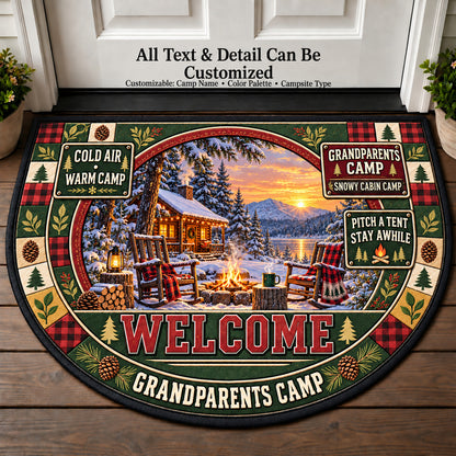 Snowy Cabin Camp - Grandparents Camp Personalized Half Round Mat | 5To9Vibe