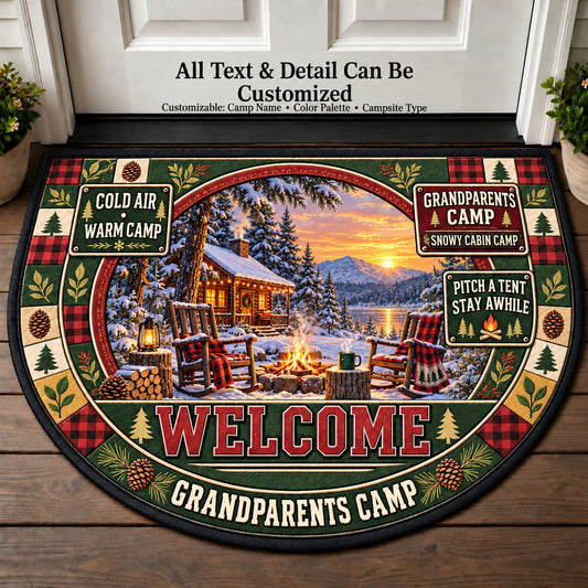 Snowy Cabin Camp - Grandparents Camp Personalized Half Round Mat | 5To9Vibe