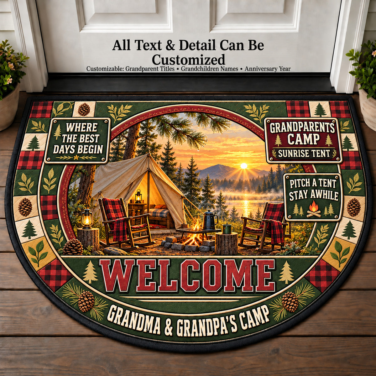 Sunrise Tent - Grandparents Camp Personalized Half Round Mat | 5To9Vibe