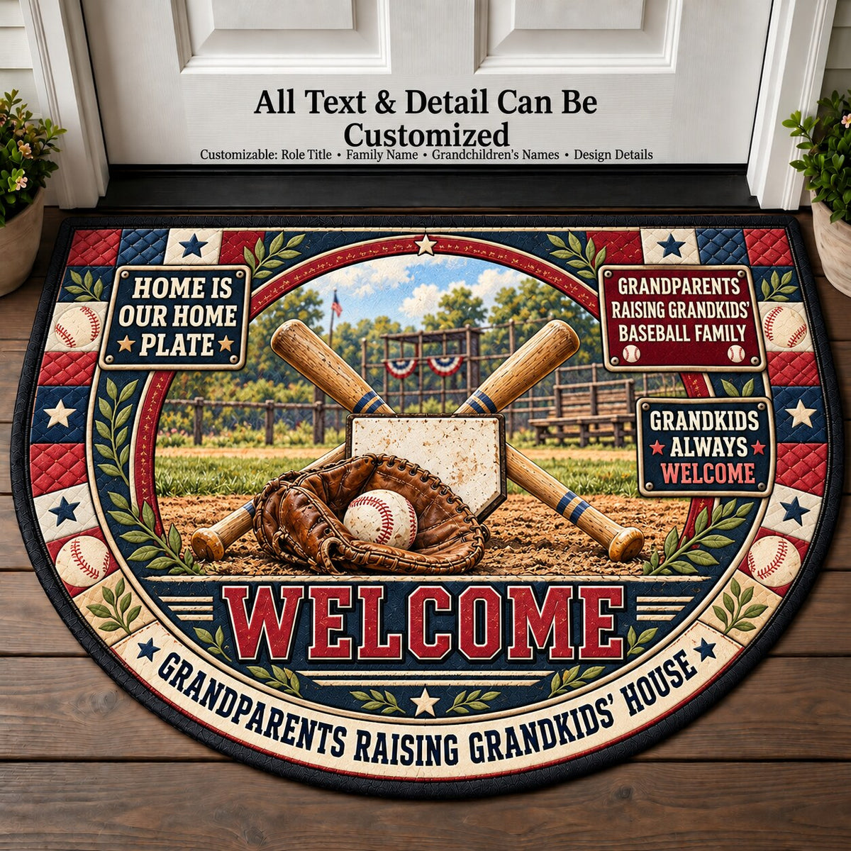 Grandparents Raising Grandkids' Baseball Family Personalized Half Round Mat | 5To9Vibe