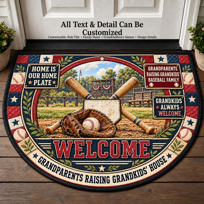 Grandparents Raising Grandkids' Baseball Family Personalized Half Round Mat | 5To9Vibe