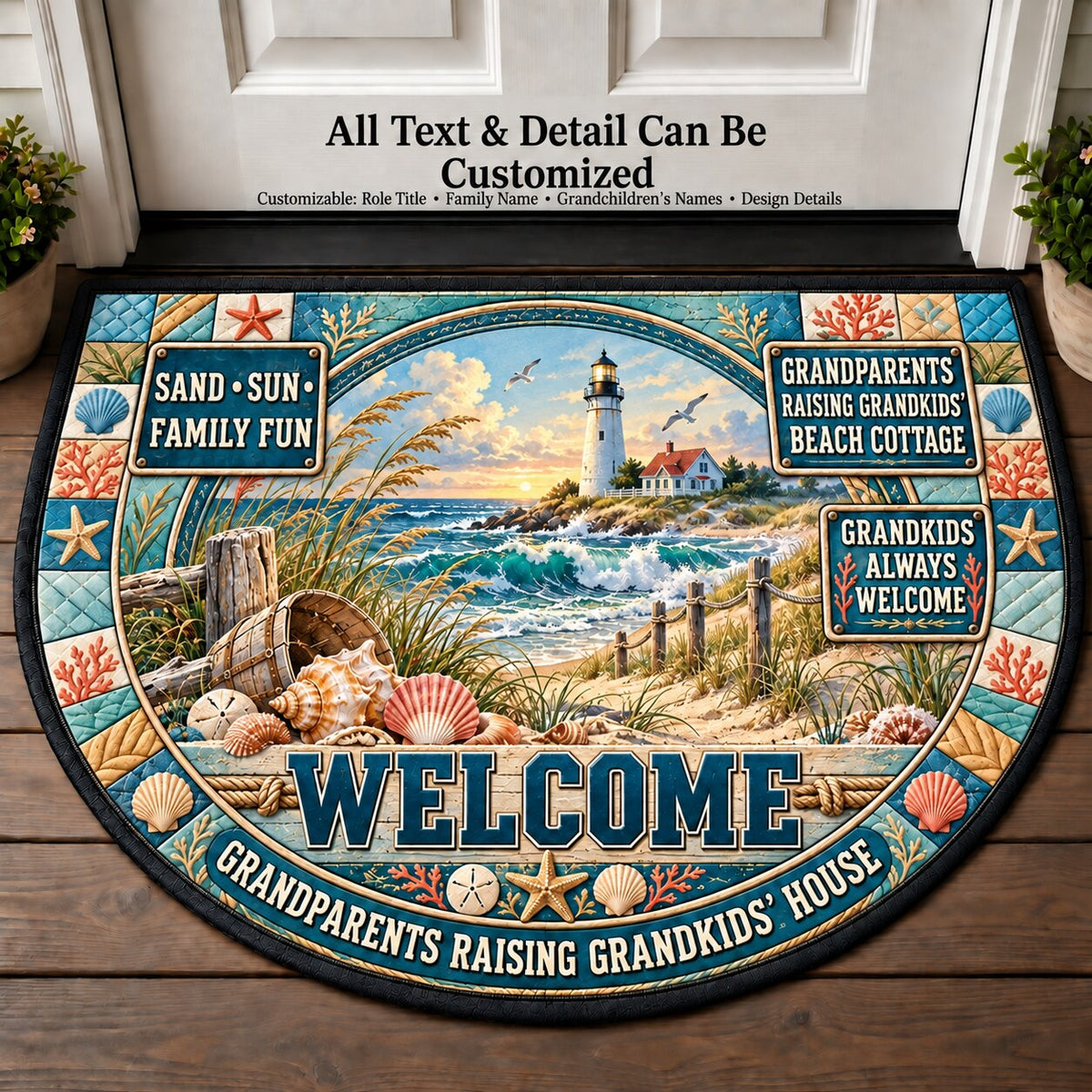Grandparents Raising Grandkids' Beach Cottage Personalized Half Round Mat | 5To9Vibe