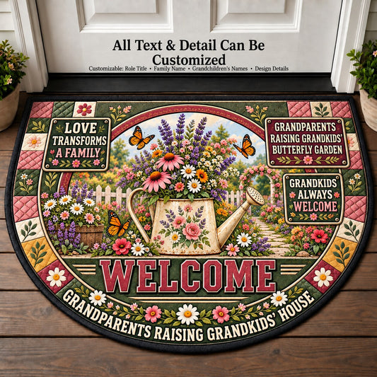 Grandparents Raising Grandkids' Butterfly Garden Personalized Half Round Mat | 5To9Vibe