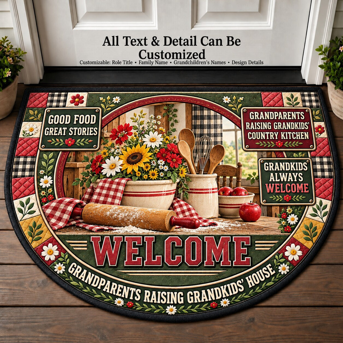 Grandparents Raising Grandkids' Country Kitchen Personalized Half Round Mat | 5To9Vibe