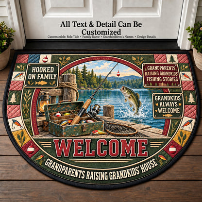 Grandparents Raising Grandkids' Fishing Stories Personalized Half Round Mat | 5To9Vibe