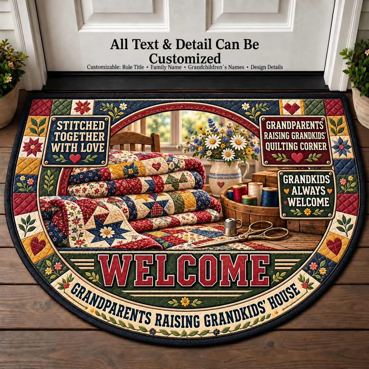 Grandparents Raising Grandkids' Quilting Corner Personalized Half Round Mat | 5To9Vibe