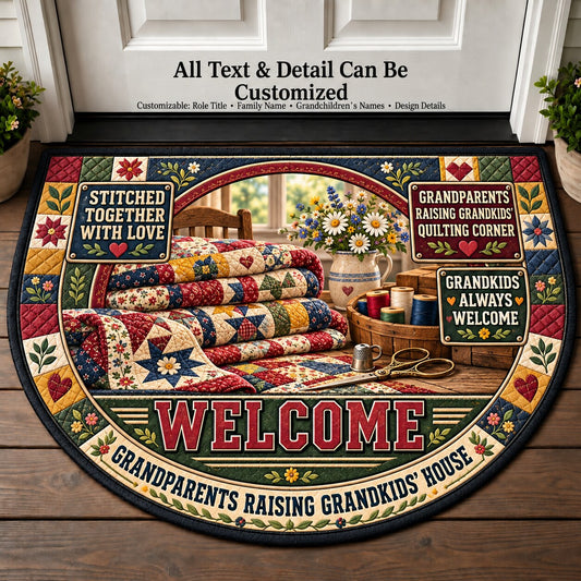 Grandparents Raising Grandkids' Quilting Corner Personalized Half Round Mat | 5To9Vibe