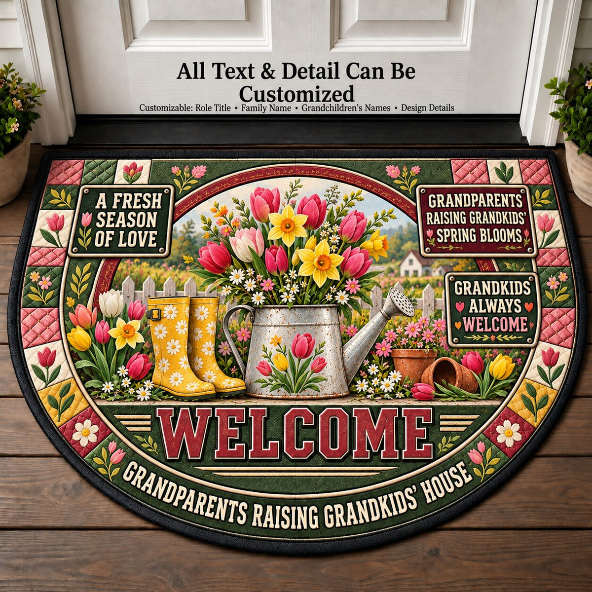 Grandparents Raising Grandkids' Spring Blooms Personalized Half Round Mat | 5To9Vibe