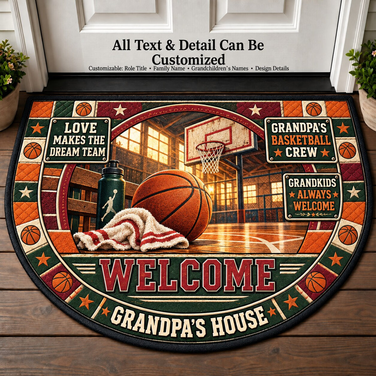 Grandpa's Basketball Crew Personalized Half Round Mat | 5To9Vibe